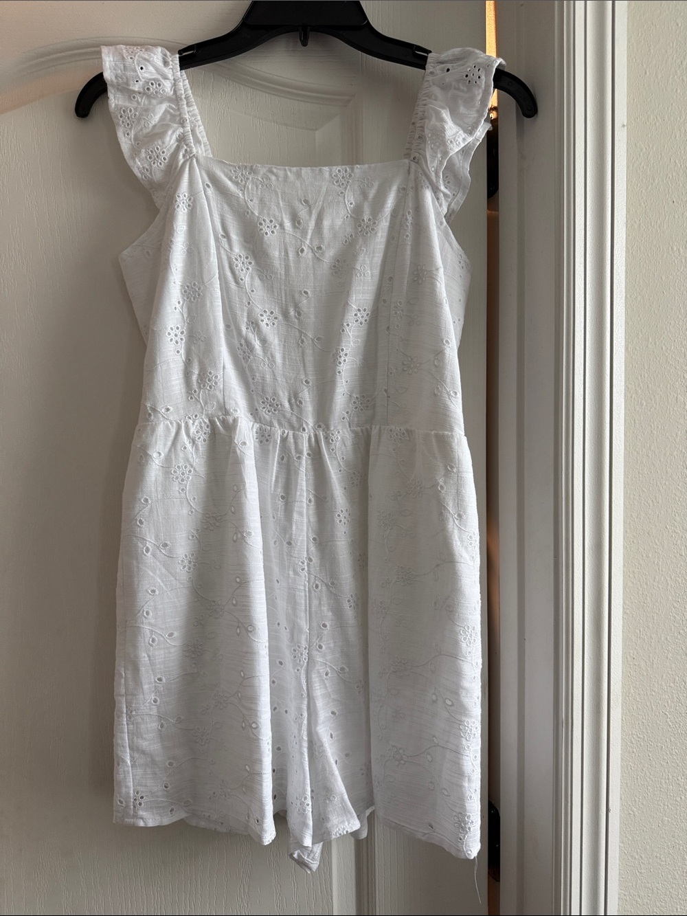 Thread & Supply White Eyelet Ruffle Strap Romper